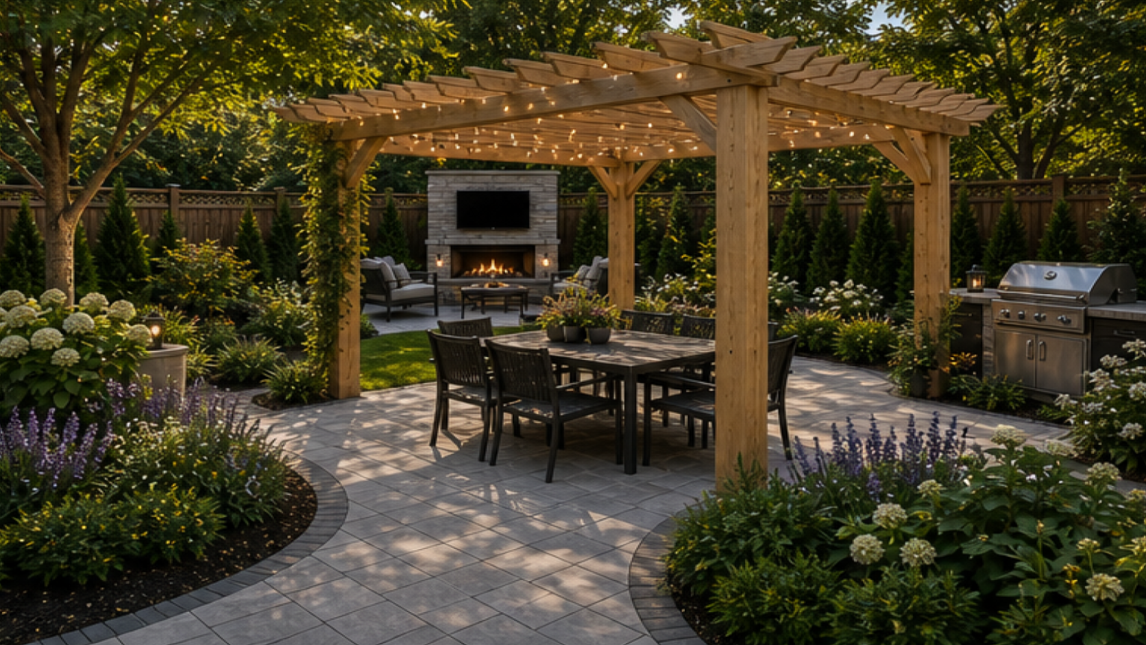 Backyard Landscaping Ideas with a pergola accent