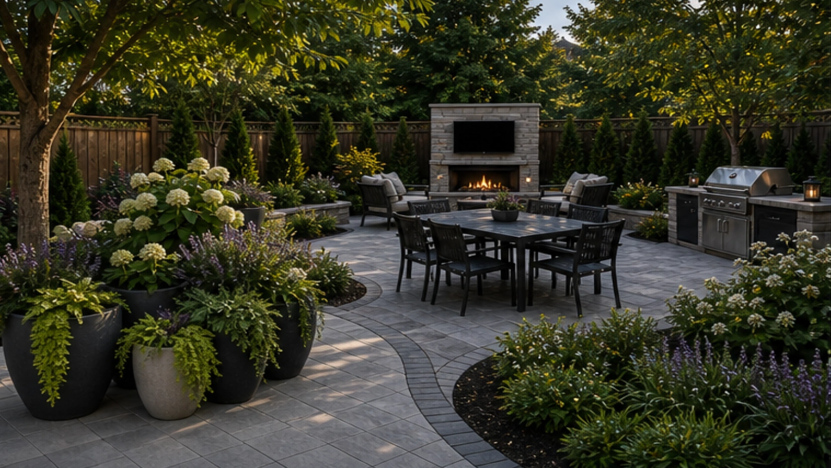 Backyard Landscaping Ideas with grouped planters