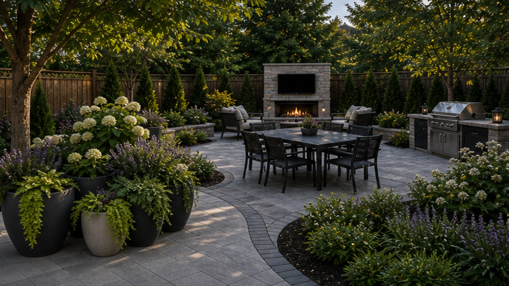 Backyard Landscaping Ideas with grouped planters