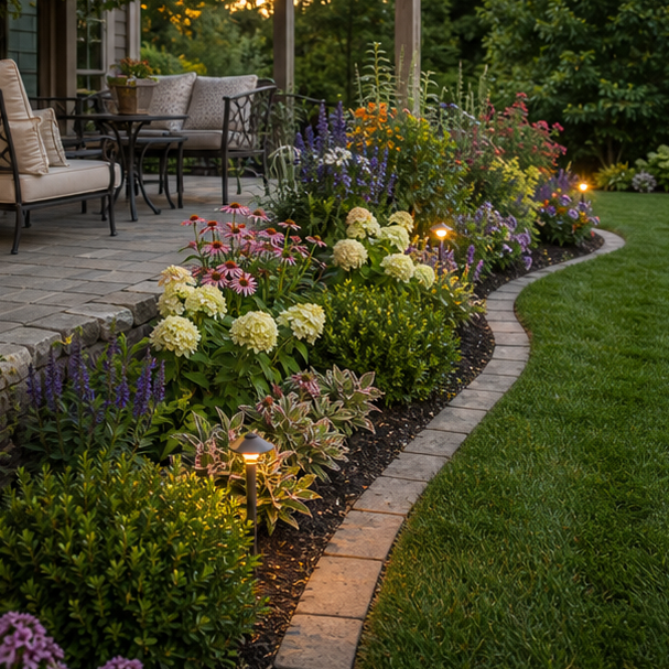 Backyard Patio Border Ideas with flower edge