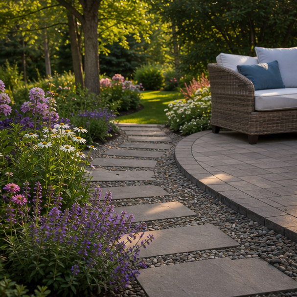 Backyard Patio Border Ideas with path connection