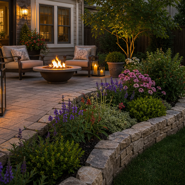 Backyard Patio Border Ideas with stone border