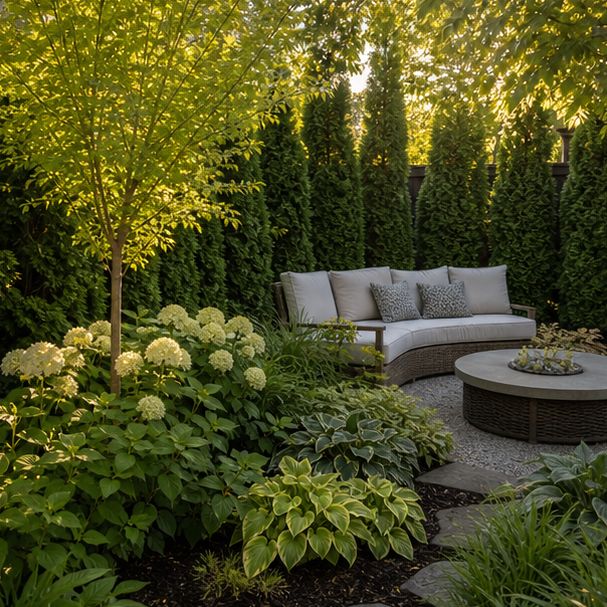 Backyard Privacy Landscaping Ideas with layered planting