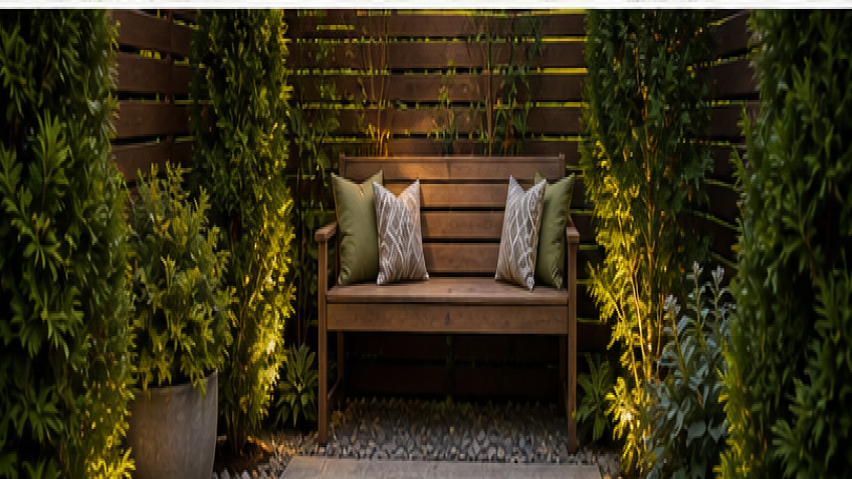Backyard Privacy Landscaping Ideas with bench nook