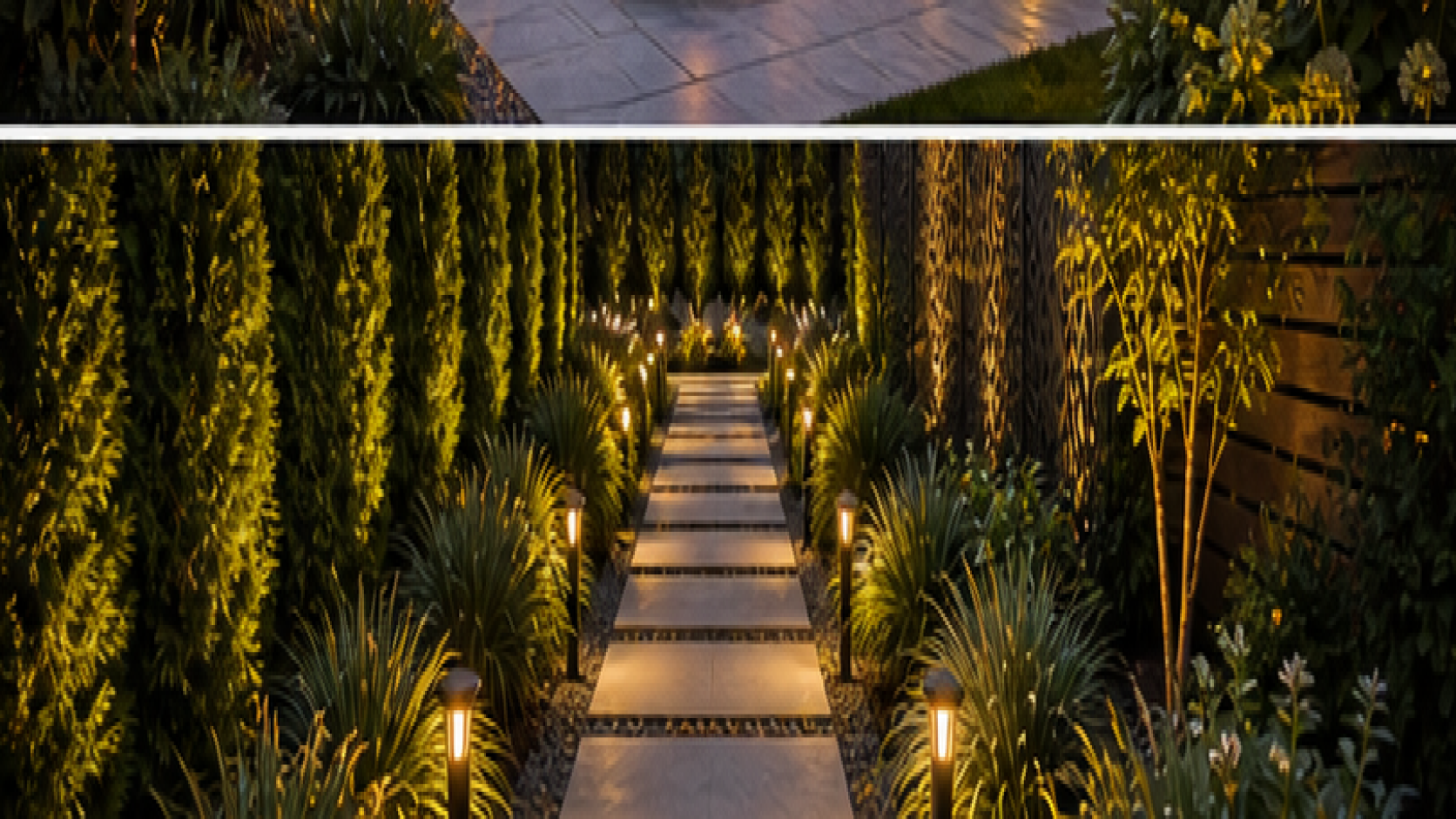 Backyard Privacy Landscaping Ideas with path lights
