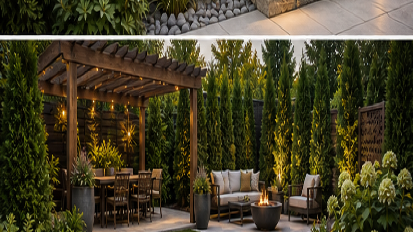 Backyard Privacy Landscaping Ideas with pergola accent