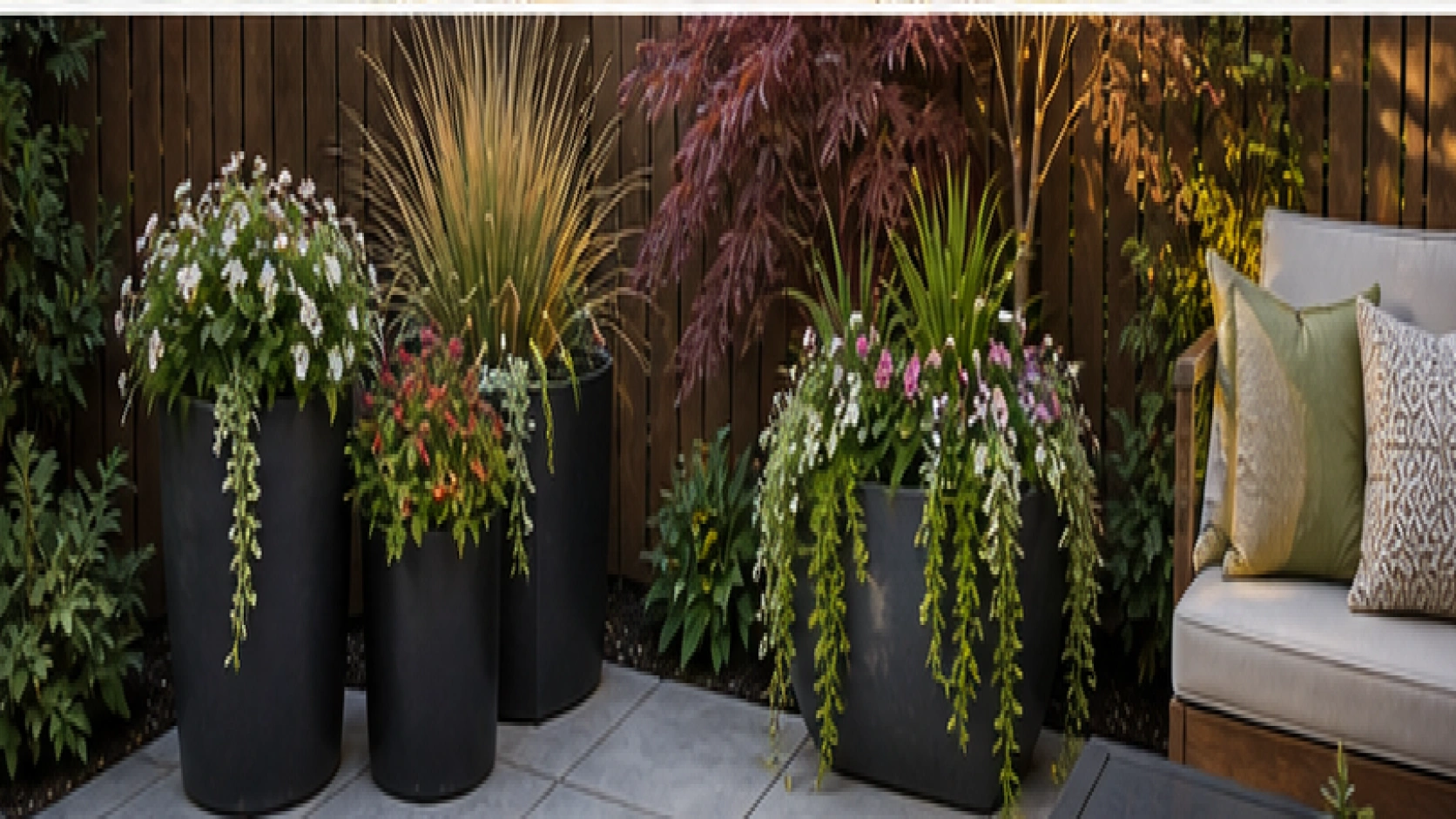 Backyard Privacy Landscaping Ideas with planters