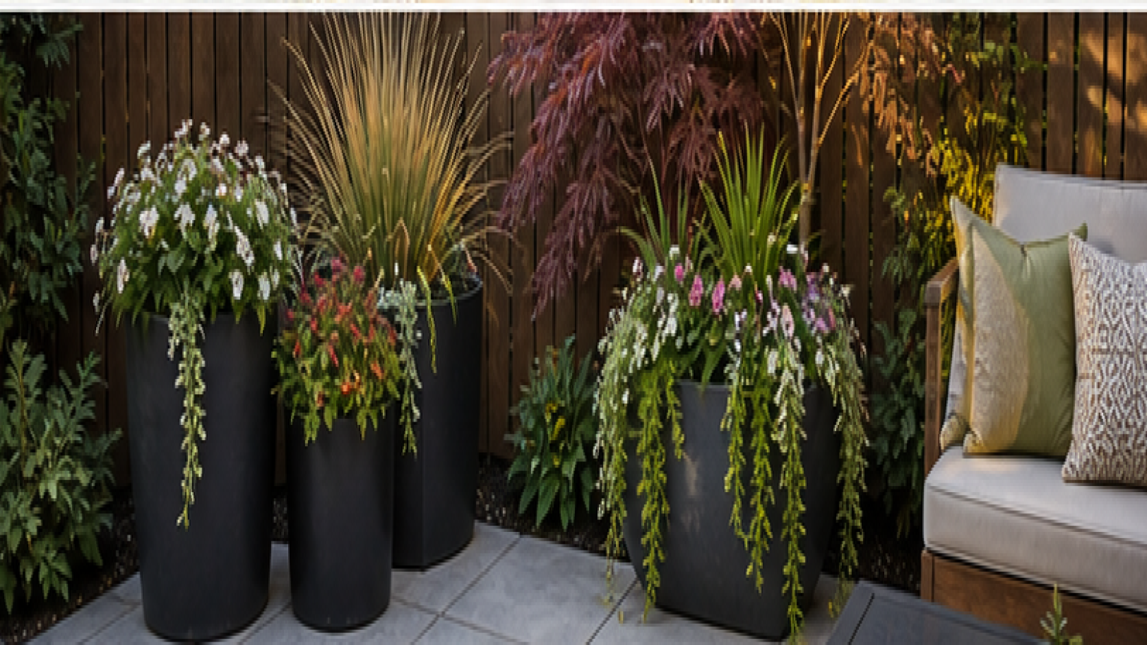 Backyard Privacy Landscaping Ideas with planters