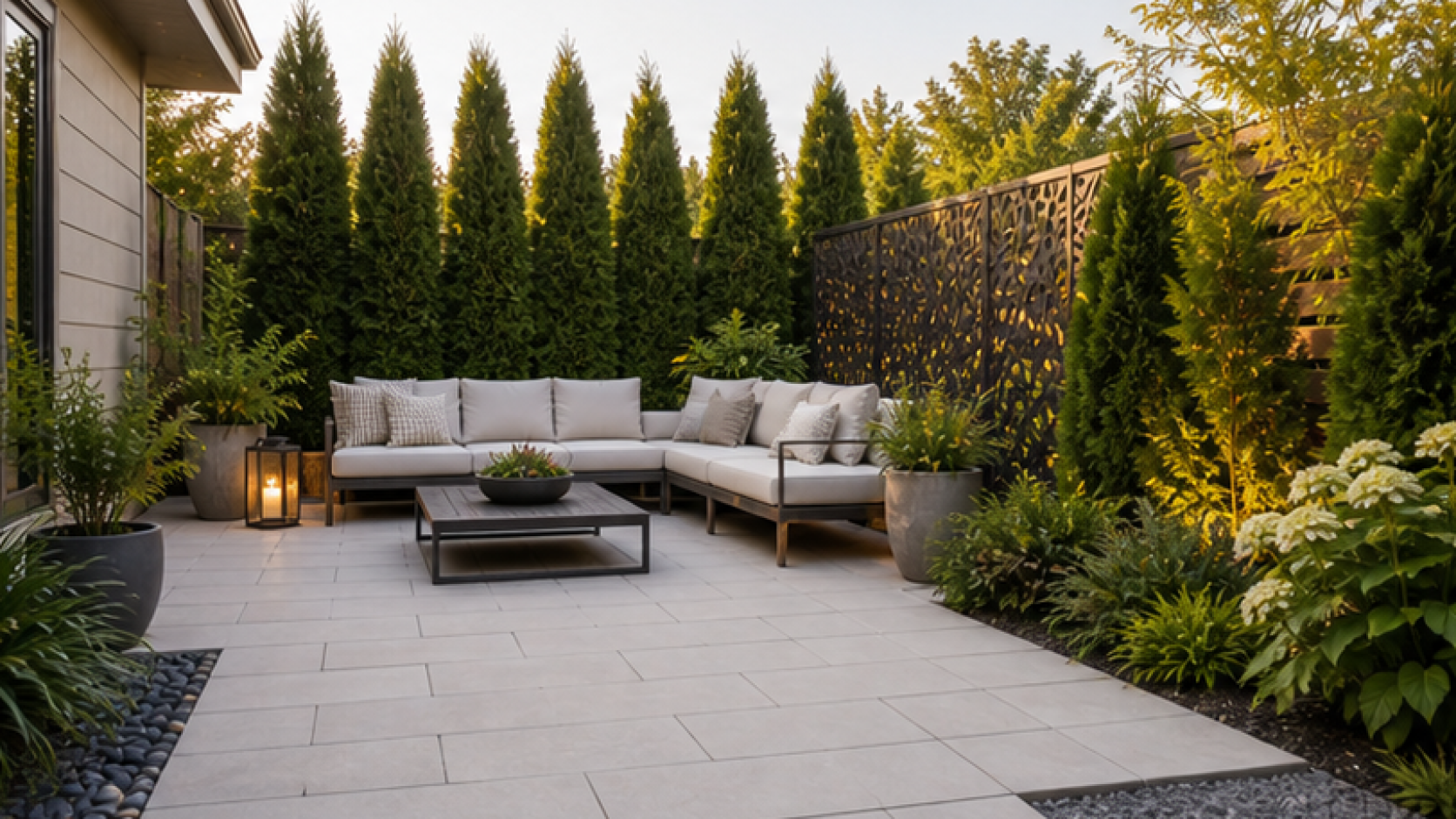 Backyard Privacy Landscaping Ideas with light pavers