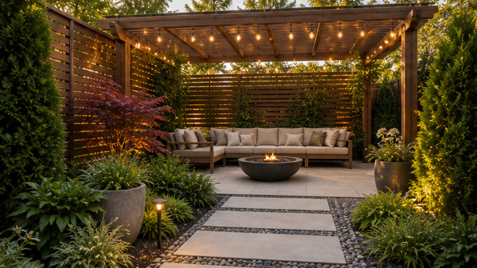 Backyard Privacy Landscaping Ideas with natural wood