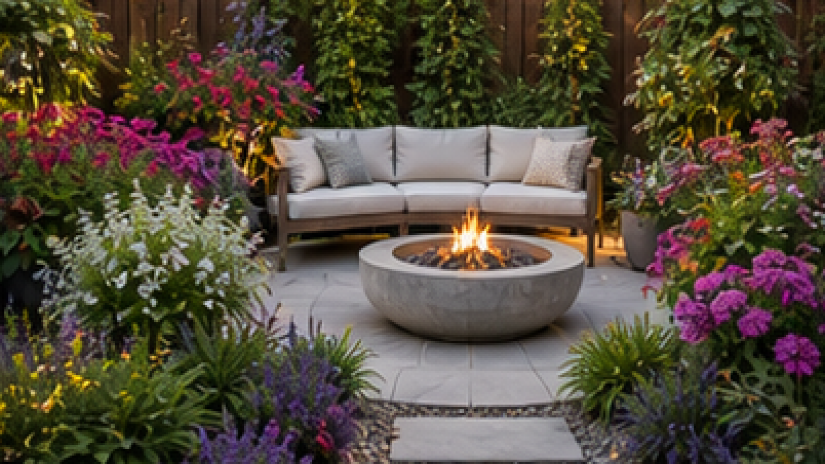 Backyard Seating Area Ideas with seasonal color