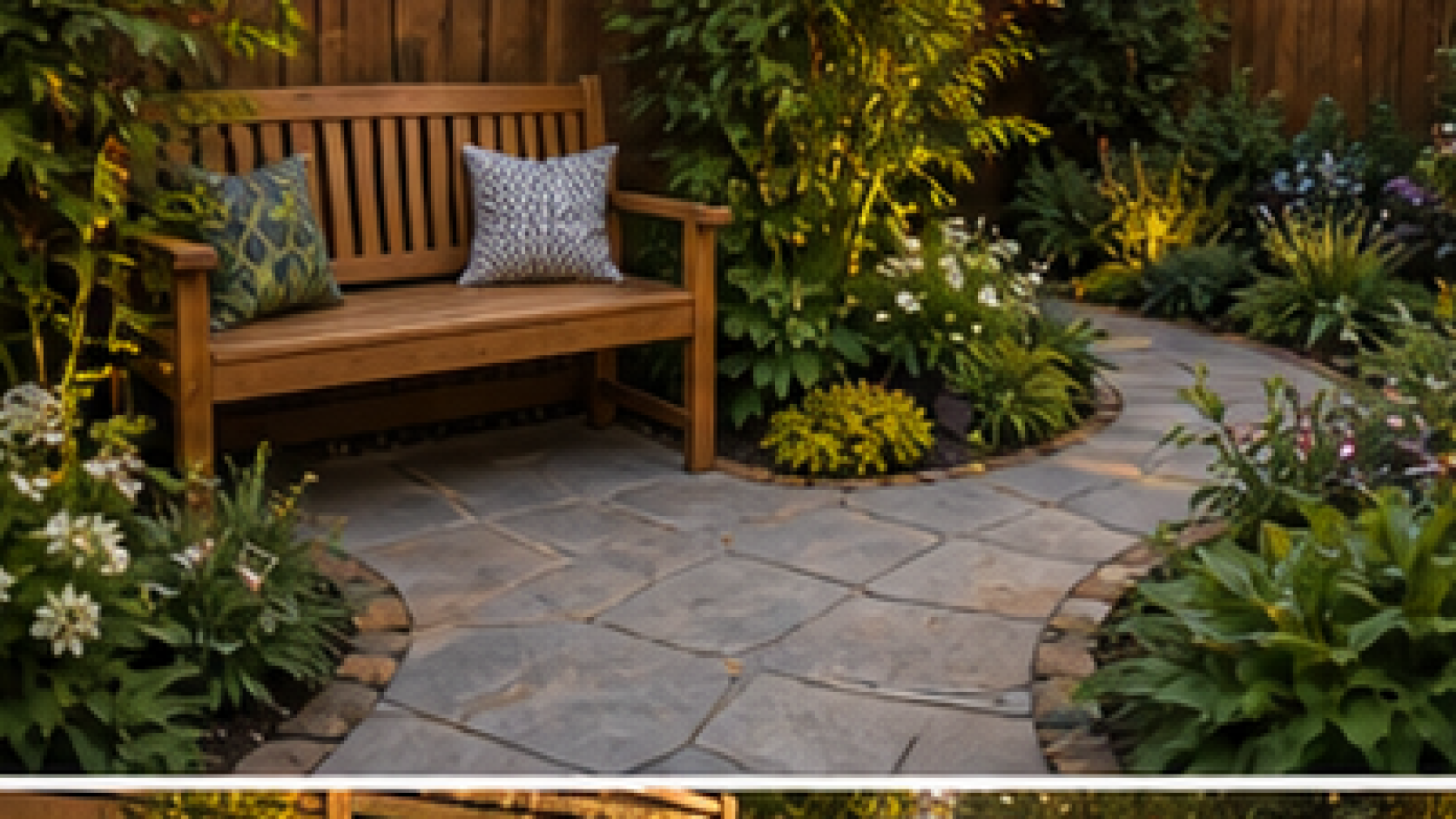 Backyard Walkway Ideas with bench nook