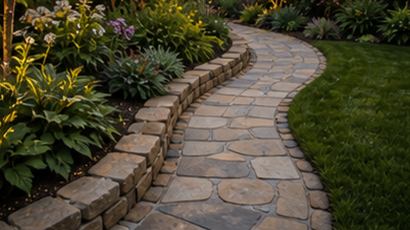 Backyard Walkway Ideas with stone border