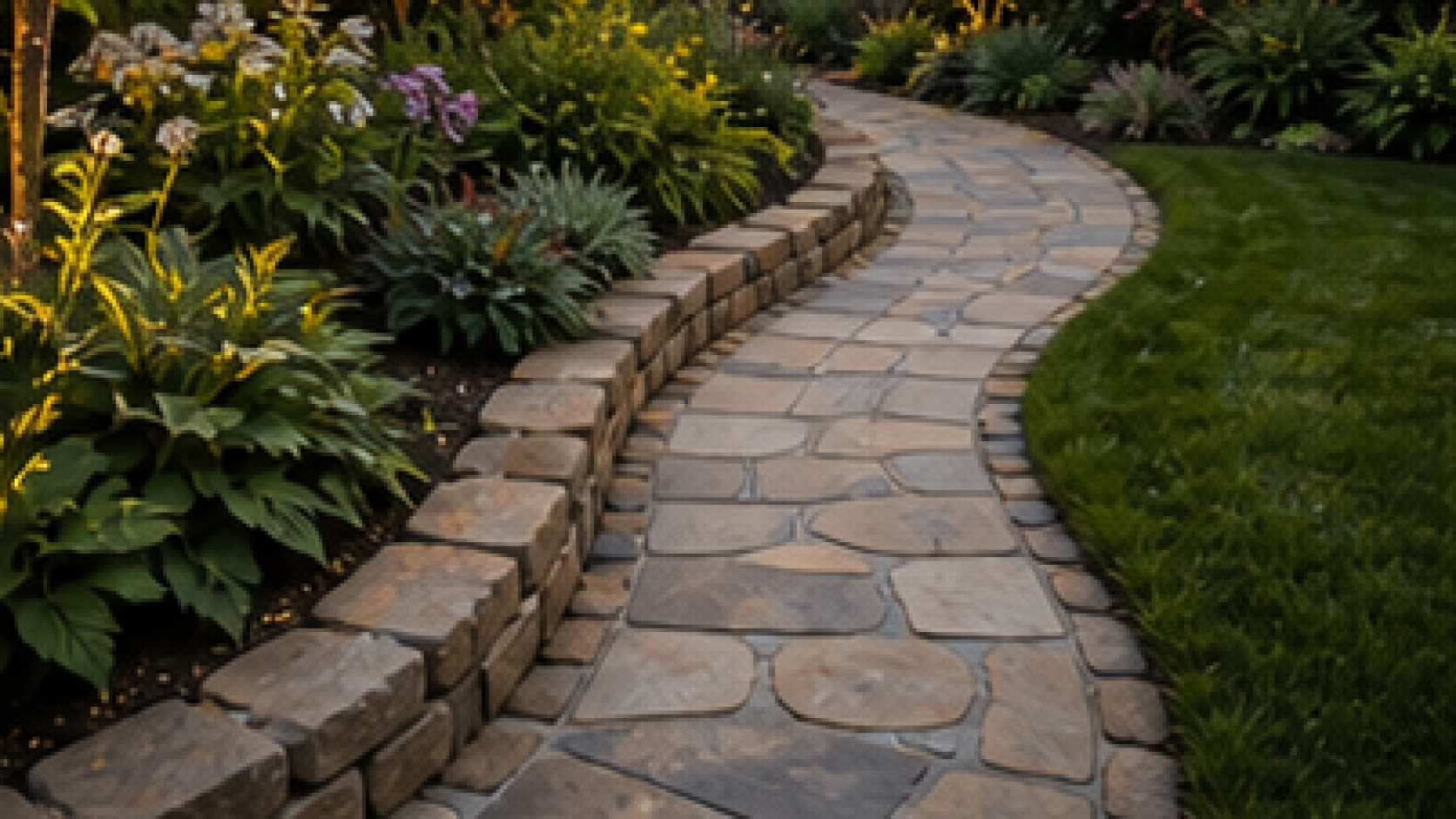 Backyard Walkway Ideas with stone border