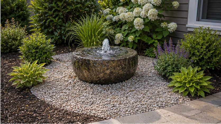 Backyard Water Feature Ideas with light gravel