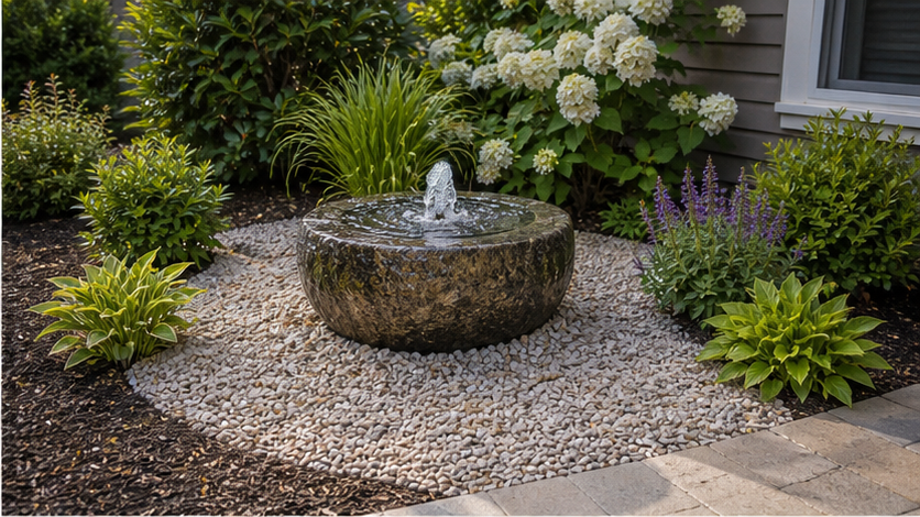 Backyard Water Feature Ideas with light gravel