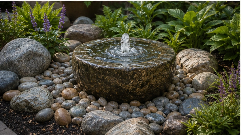 Backyard Water Feature Ideas with materials and planting