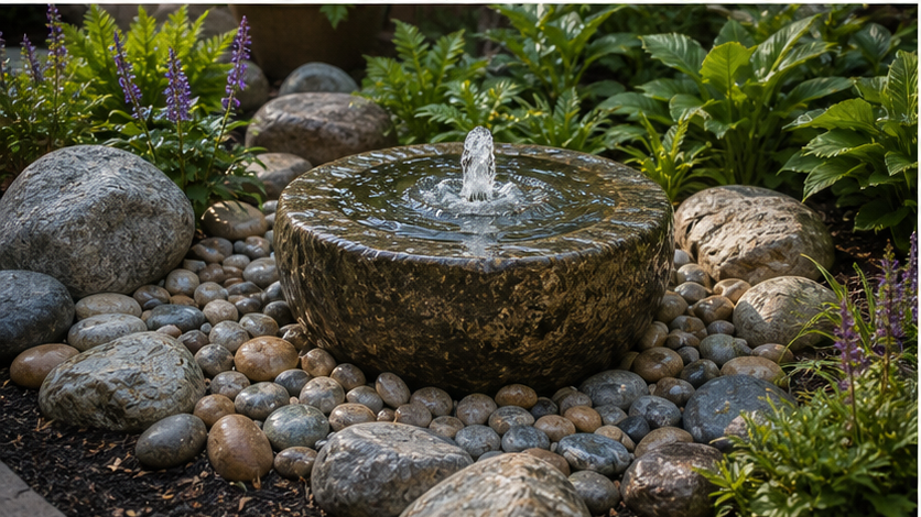 Backyard Water Feature Ideas with materials and planting