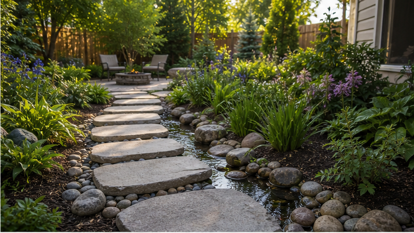 Backyard Water Feature Ideas with stepping stones