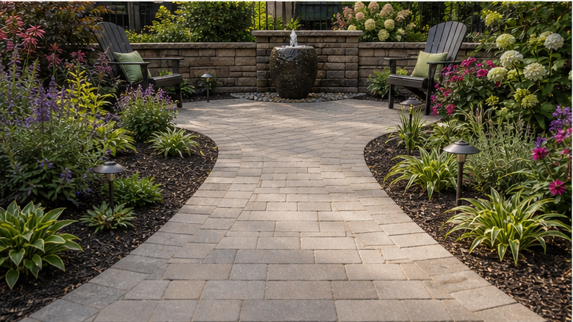 Backyard Water Feature Ideas with light pavers