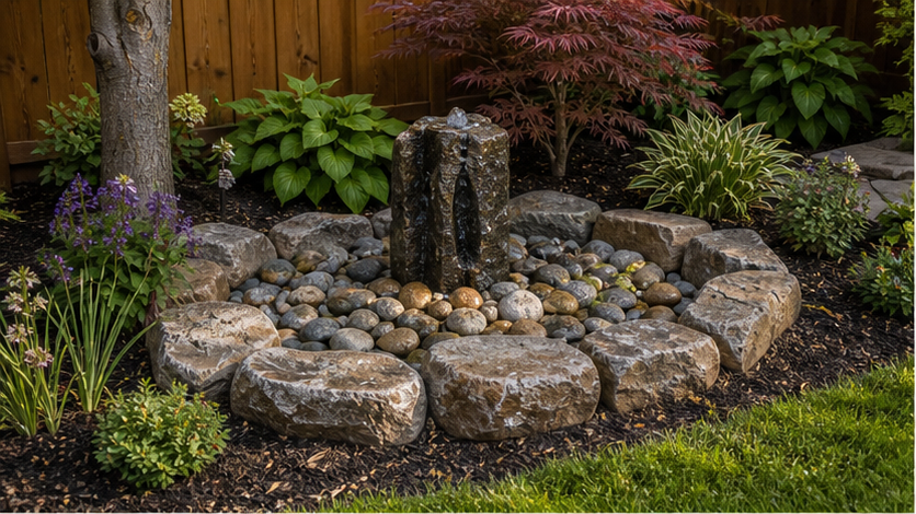 Backyard Water Feature Ideas with stone border