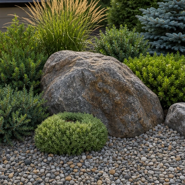 Boulder Landscaping Ideas with material and planting detail
