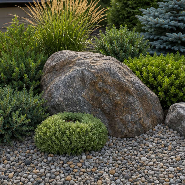 Boulder Landscaping Ideas with material and planting detail