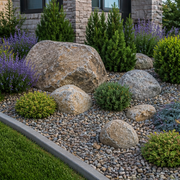 Boulder Landscaping Ideas with gravel texture