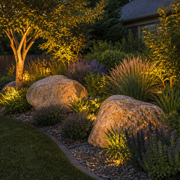 Boulder Landscaping Ideas with lighting direction