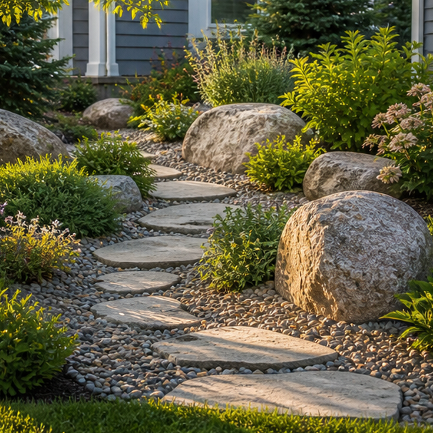 Boulder Landscaping Ideas with path accent