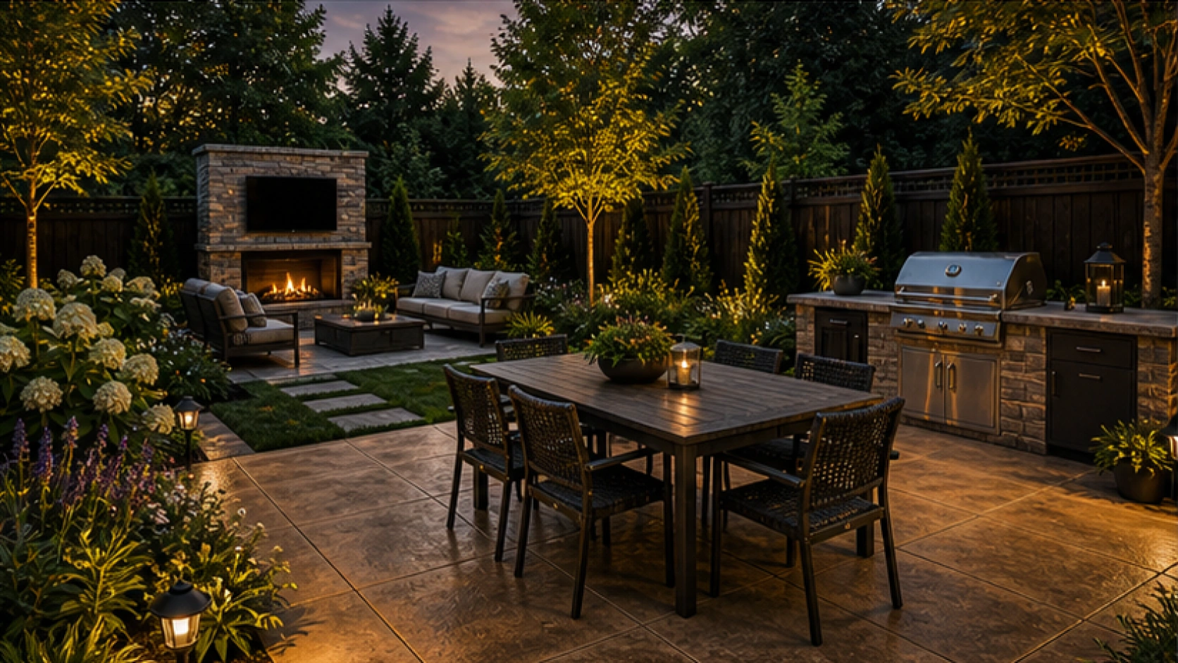 Concrete Patio Ideas with a treated concrete look