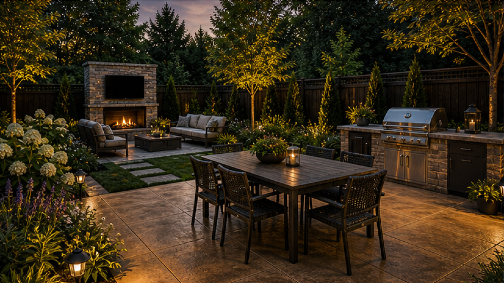 Concrete Patio Ideas with a treated concrete look