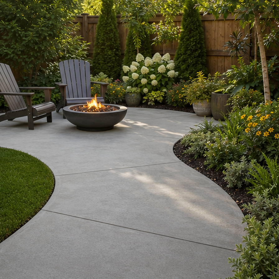 Concrete Patio Ideas planting and material detail