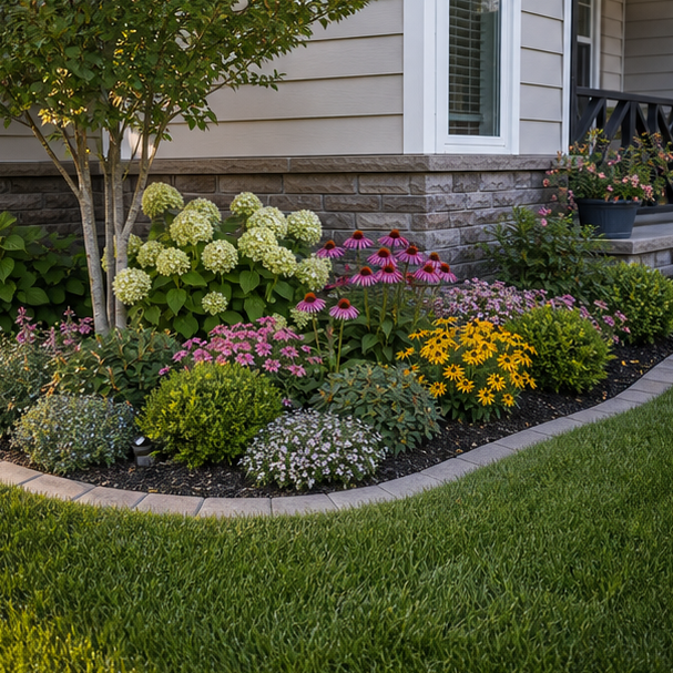 Corner Flower Bed Ideas with lawn edge