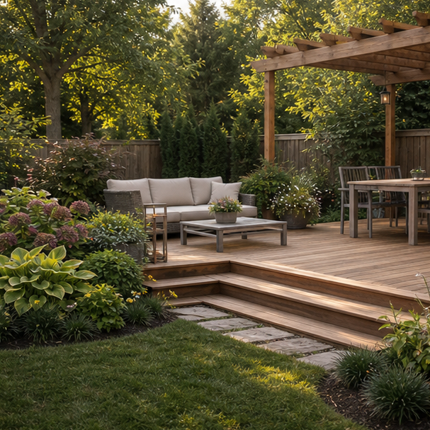 Deck Landscaping Ideas with real yard setting