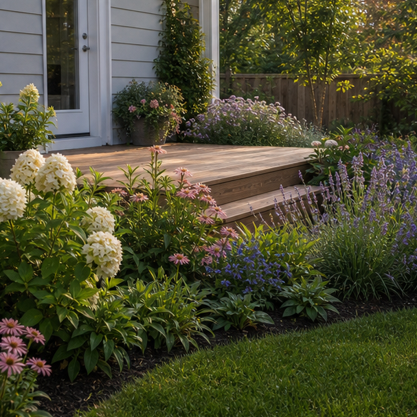 Deck Landscaping Ideas with flower border
