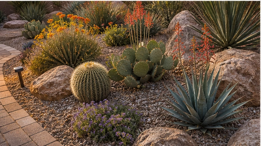 Desert Landscaping Ideas with planting and material detail