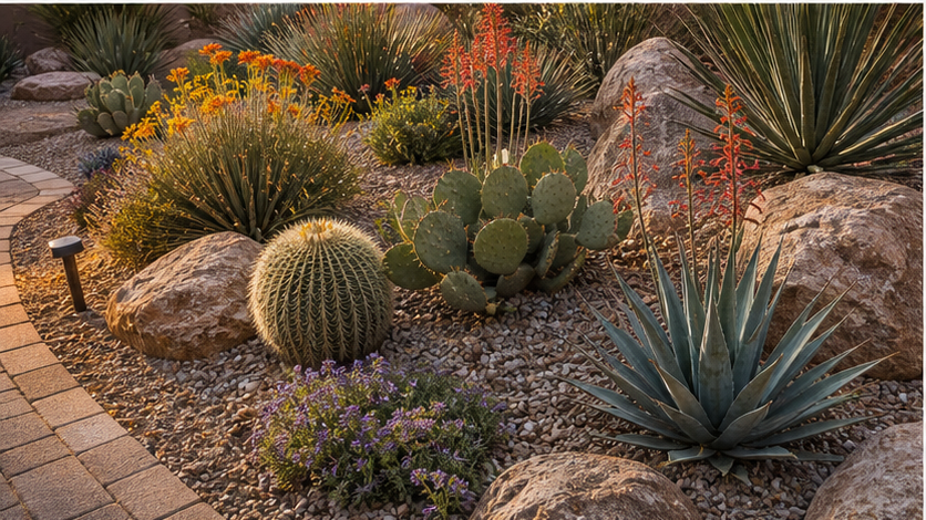 Desert Landscaping Ideas with planting and material detail