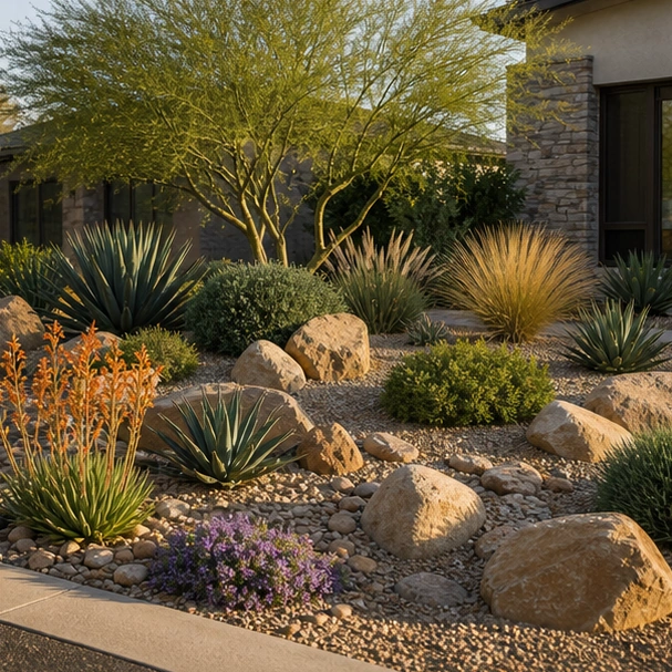 Desert Landscaping Ideas with layered planting