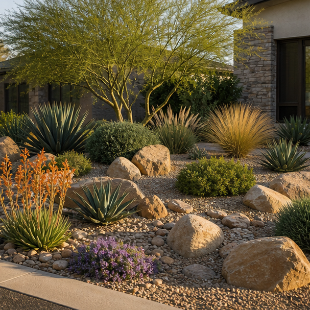 Desert Landscaping Ideas with layered planting