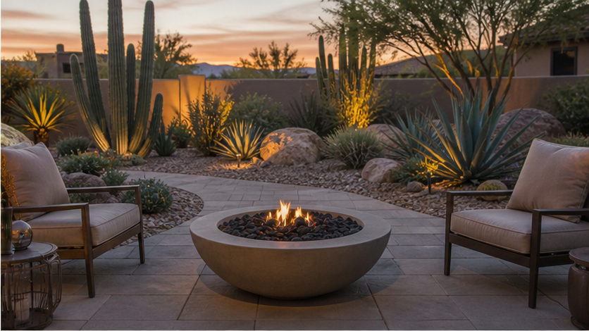 Desert Landscaping Ideas with fire bowl