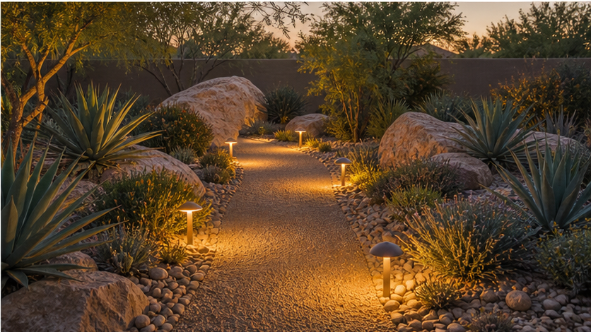 Desert Landscaping Ideas with path lights