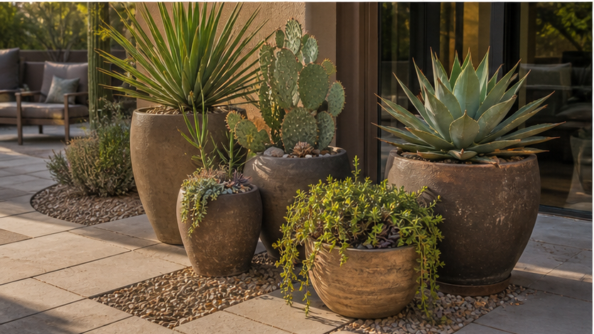 Desert Landscaping Ideas with planters