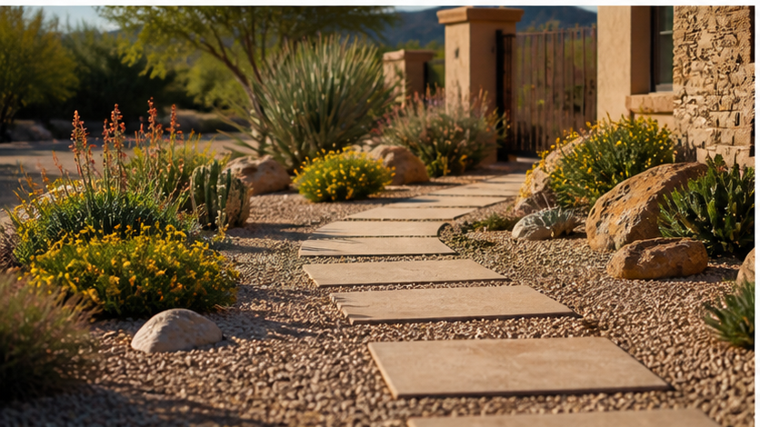Desert Landscaping Ideas with light pavers