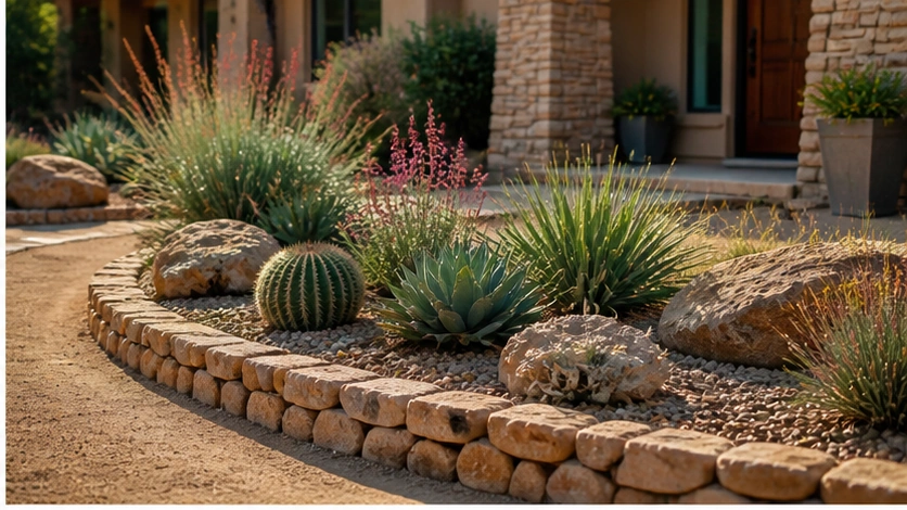 Desert Landscaping Ideas with stone border