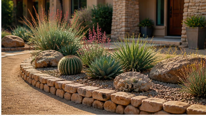 Desert Landscaping Ideas with stone border