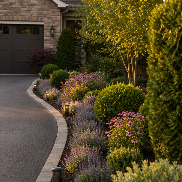 Driveway Border Landscaping Ideas with layered planting
