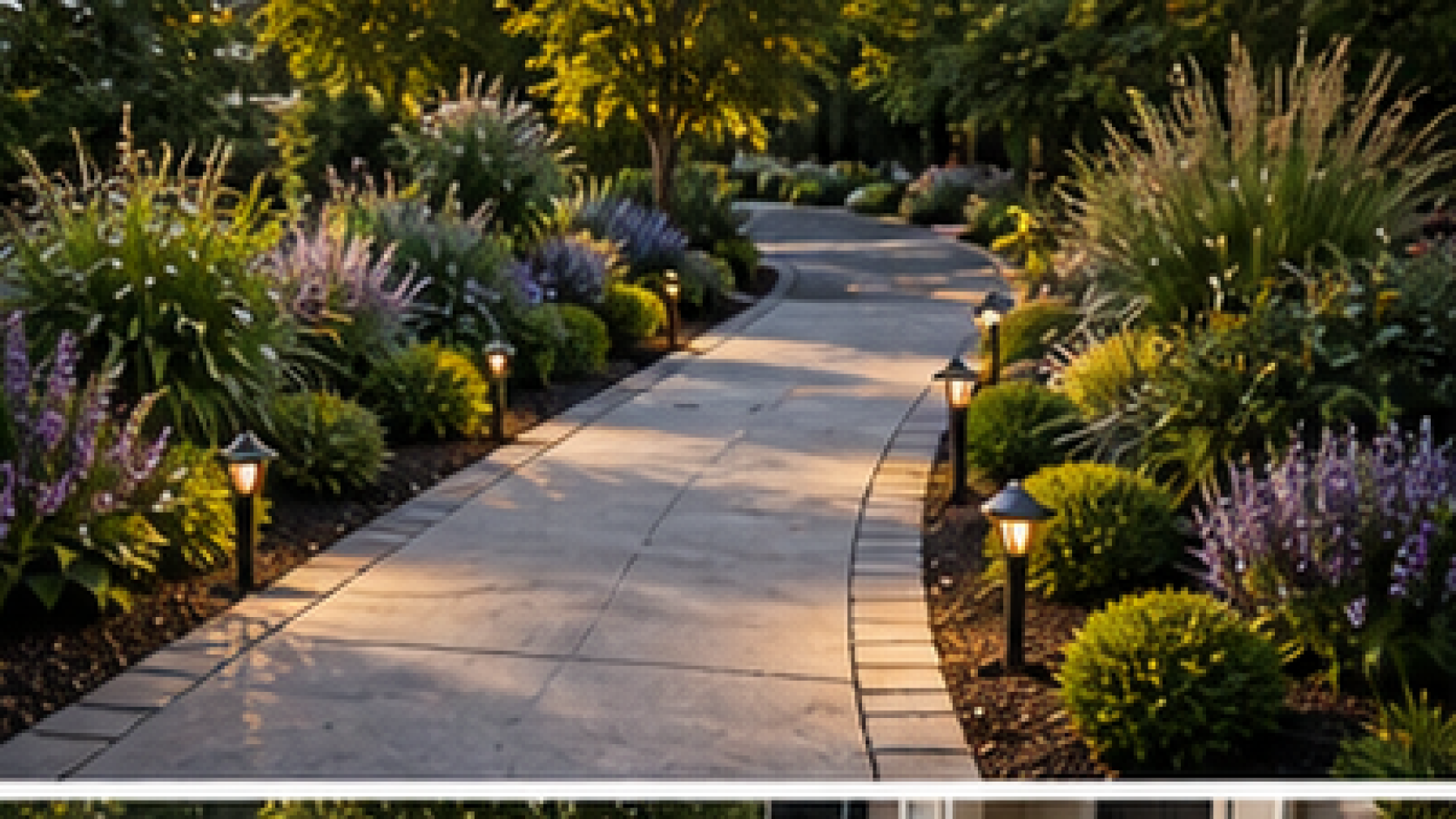 Driveway Border Landscaping Ideas with path lights