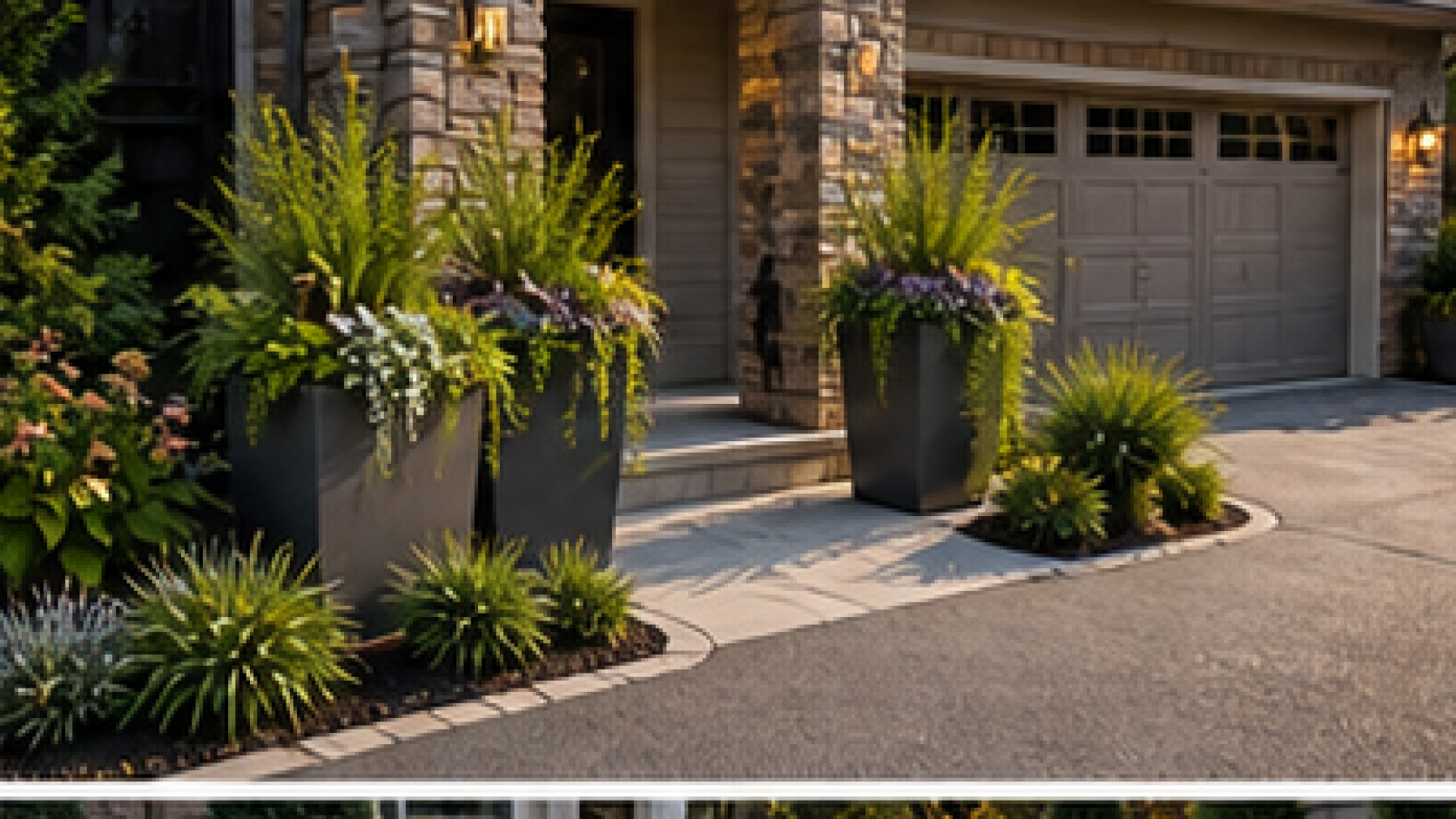 Driveway Border Landscaping Ideas with entry planters