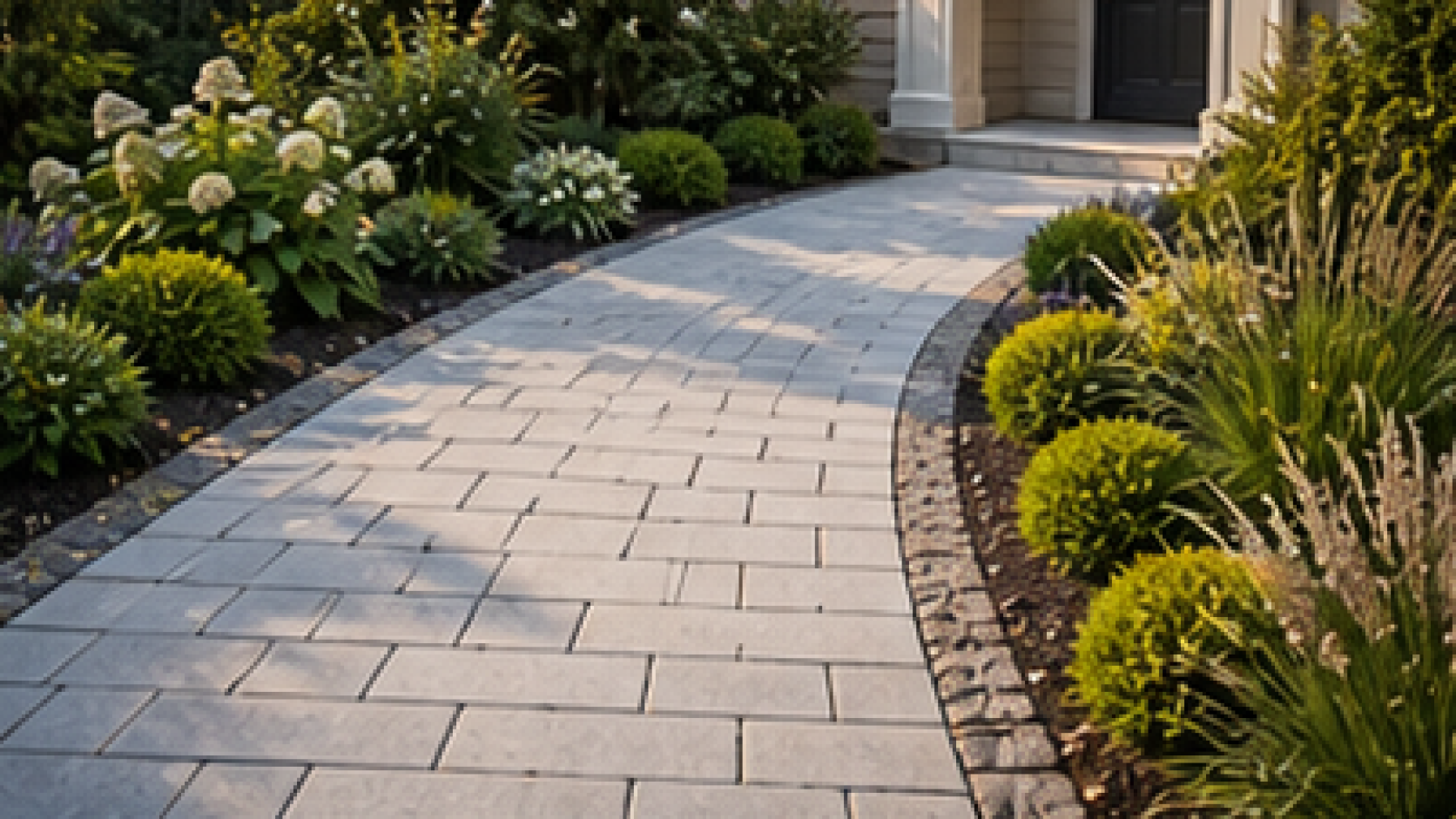 Driveway Border Landscaping Ideas with light pavers